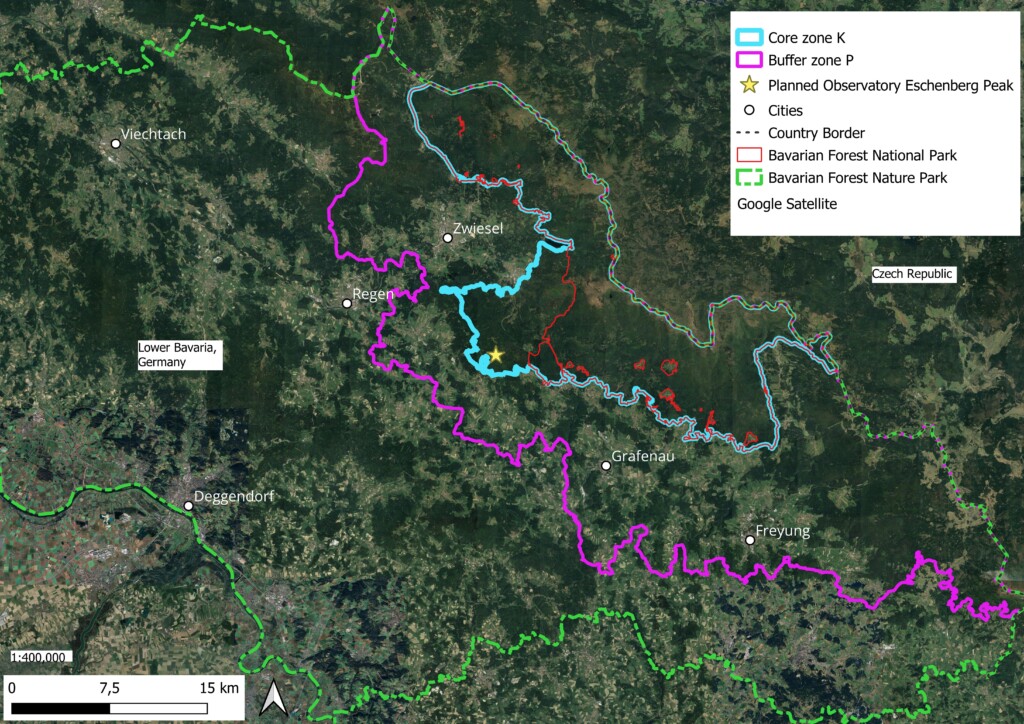 Naturpark und Nationalpark Bayerischer Wald sowie Kern- und Pufferzone des Sternenparks Bayerischer Wald